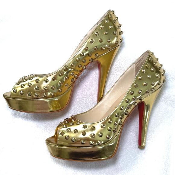Christian Louboutin Gold Spiked Heels - Picture 3 of 7
